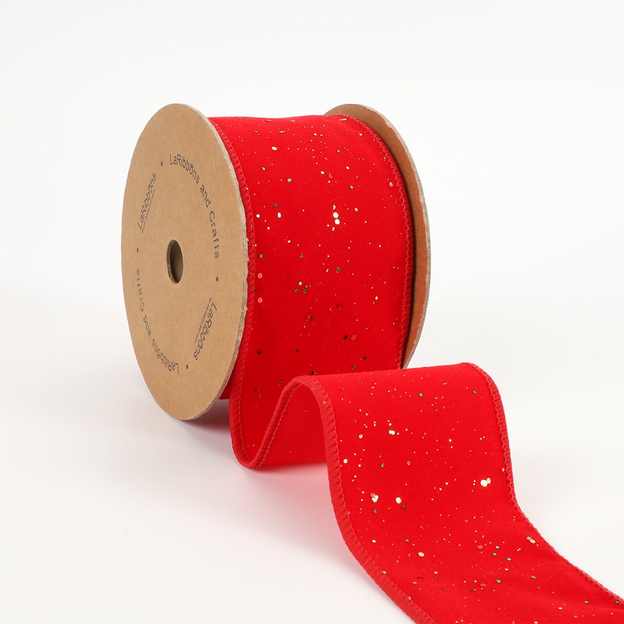 LaRibbons 2 1/2" Wired Ribbon "Flocked Glitter" Red/Multi, 10 Yard Roll